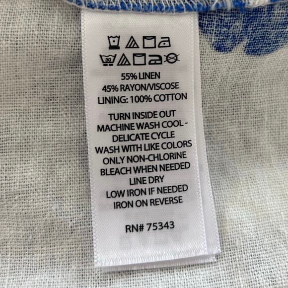 Cynthia Rowley Blue White Floral Linen Tiered Midi Dress Boho Cottagecore Size S - Picture 8 of 8